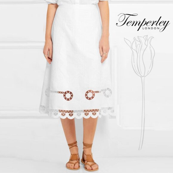 TEMPERLY LONDON Dresses & Skirts - TEMPERLY LONDON Bellanca Embroidered Cotton Poplin Midi Skirt